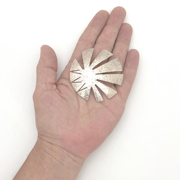 scale Ed Levin USA vintage textured silver large brooch American Modernist jewelry design