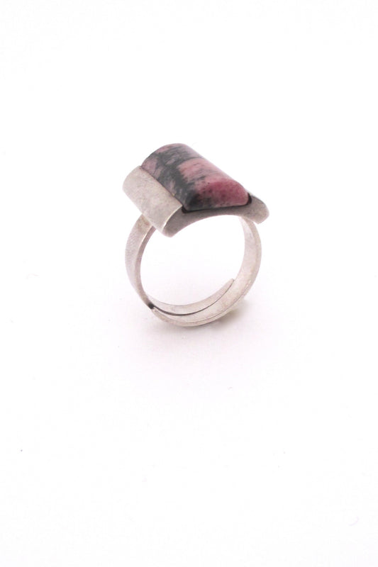 profile Bengt Hallberg Sweden vintage Scandinavian Modernist silver rhodochrosite ring