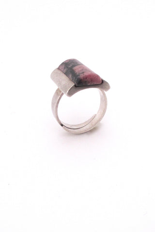 profile Bengt Hallberg Sweden vintage Scandinavian Modernist silver rhodochrosite ring