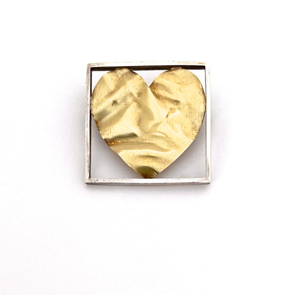 Pat Flynn 18k & sterling heart brooch