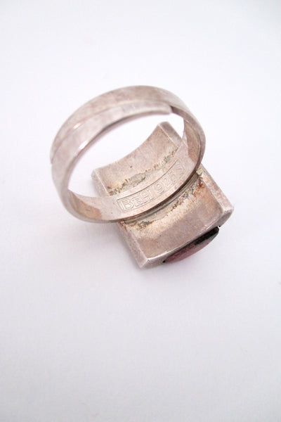 Bengt Hallberg silver & rhodonite modernist ring