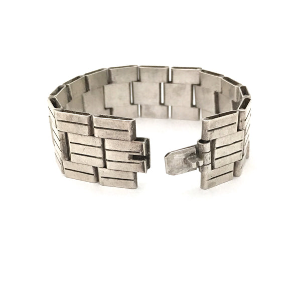 detail Kurt Pedersen Denmark vintage silver panel link bracelet 830S Scandinavian Modern design jewelry