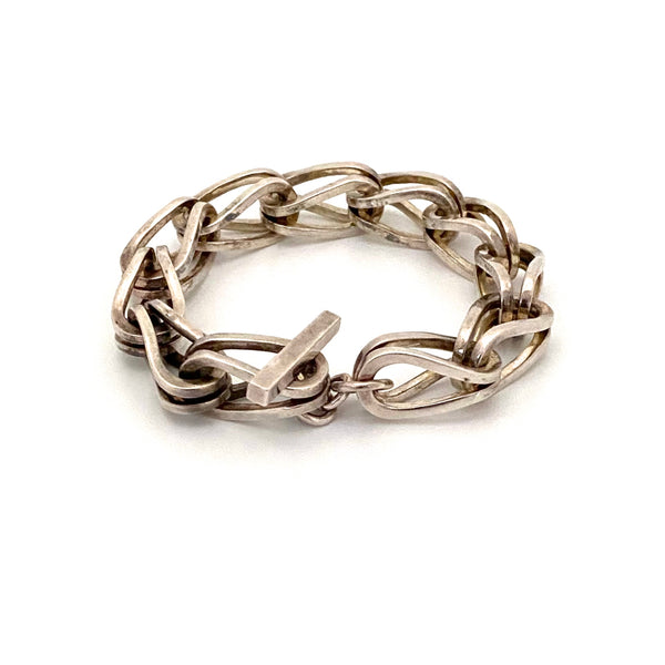 heavy silver 'loop in loop' chain bracelet ~ signed
