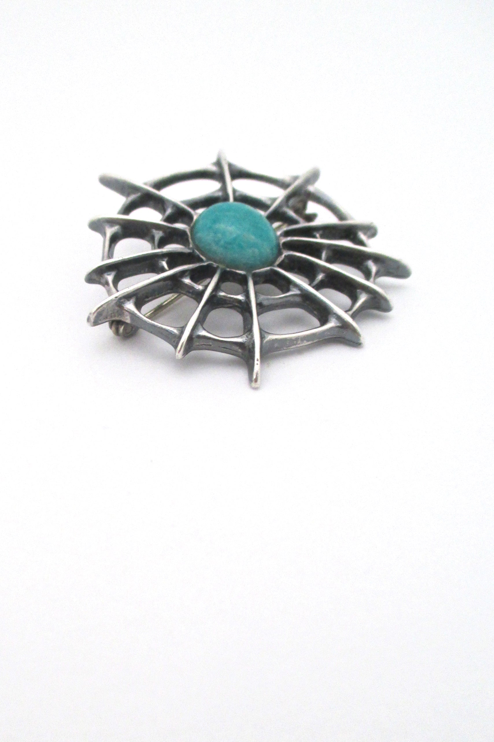 detail Uni David-Andersen Norway vintage silver amazonite spider web brooch Troll series