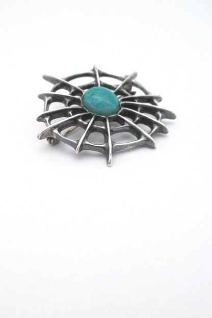 detail Uni David-Andersen Norway vintage silver amazonite spider web brooch Troll series
