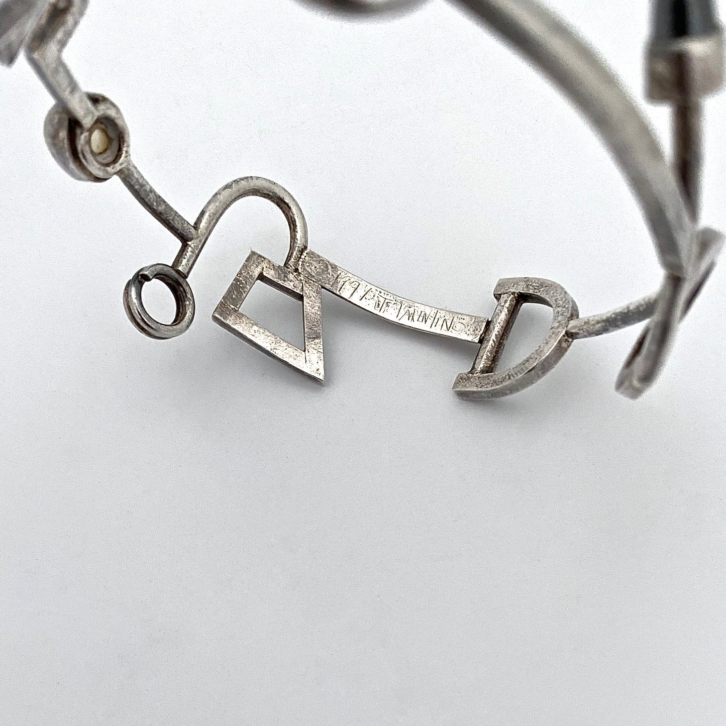 postmodern silver bangle bracelet with moonstone & hematite ~ 1991