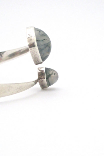 detail Gert Thysell Sweden vintage mid century silver moss agate bracelet 1966