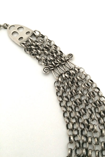 detail Vintage classic multi strand sterling silver chain necklace from Finland