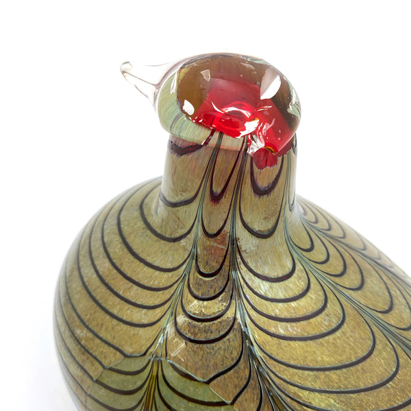 Oiva Toikka for Nuutajarvi large iridescent red & green pheasant ~ signed