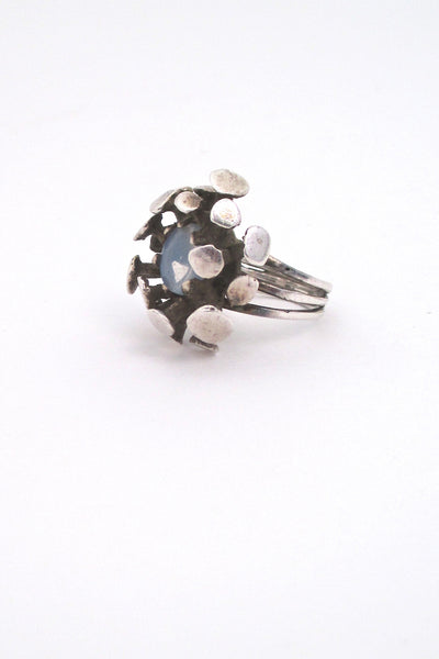 profile vintage mid century modern atomic ring in sterling silver and moonstone