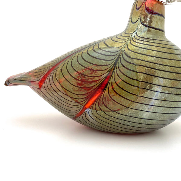 Oiva Toikka for Nuutajarvi large iridescent red & green pheasant ~ signed