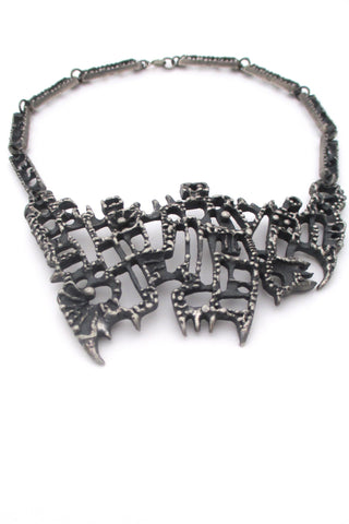 Guy Vidal Canada large vintage brutalist pewter bib necklace