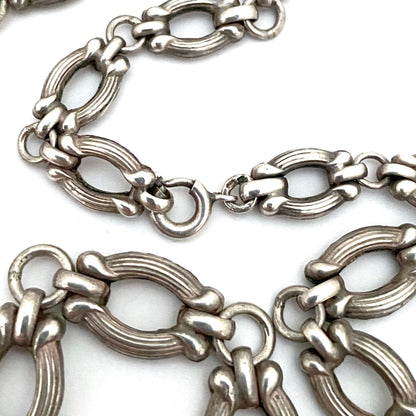 marks vintage antique silver fancy link graduated chain necklace