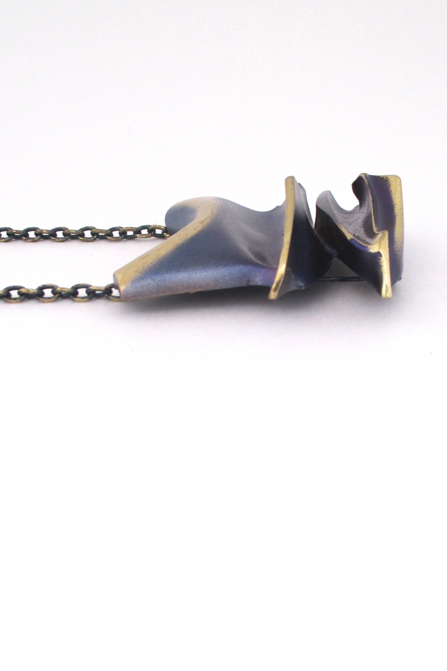 profile Björn Weckström for Lapponia Finland vintage Modernist flame bronze large Daytona pendant necklace