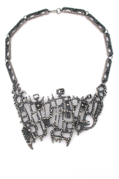 Guy Vidal Canada large vintage brutalist pewter bib necklace