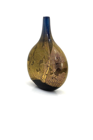 Isle of Wight Glass vintage blown glass gold leaf Azurine lollipop vase