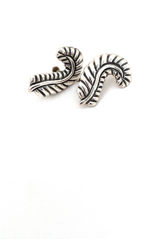 J Gomez Taxco Mexico vintage silver feather earrings Modernist jewelry design