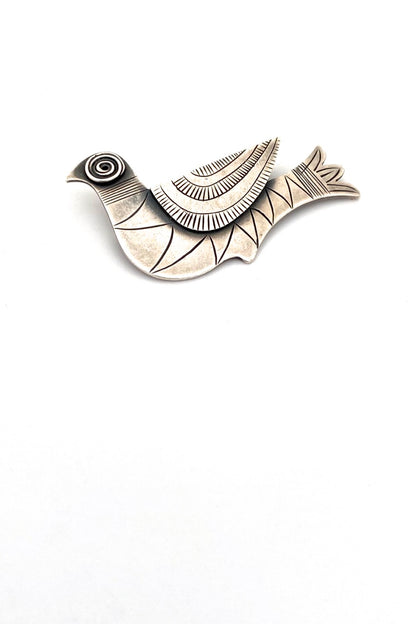 Jack Leyland Canada vintage silver stylized bird brooch Modernist jewelry design