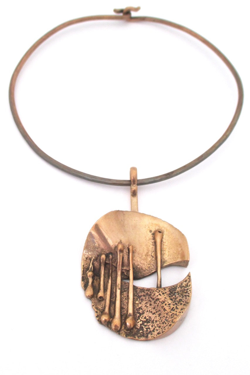 Jane Wiberg for Jane and Finn Denmark vintage brutalist bronze large sculptural pendant necklace 357