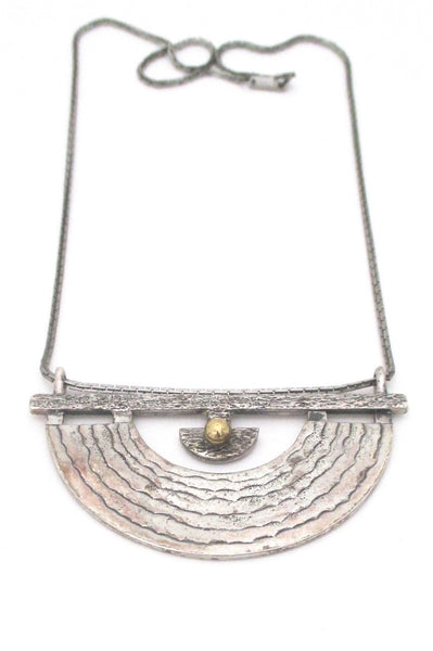 Jean-Claude Darveau Canada large vintage mixed media modernist chrome necklace