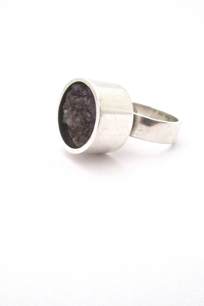 Jens Asby Denmark large vintage Modernist silver and raw amethyst ring Scandinavian design