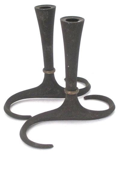 Dansk Denmark early cast iron S candle holders by Jens Quistgaard