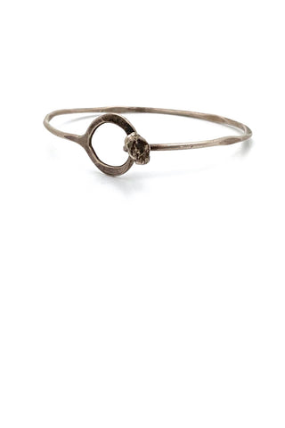John Lewis USA vintage hammered silver bangle bracelet hook closure mid century jewelry design