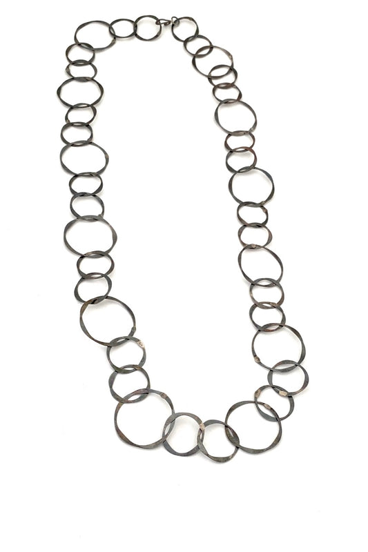 John Lewis USA vintage hammered silver long chain necklace Modernist jewelry design