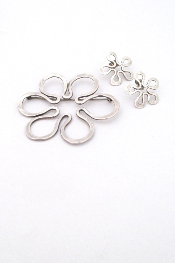 John Lewis hammered silver brooch earrings set