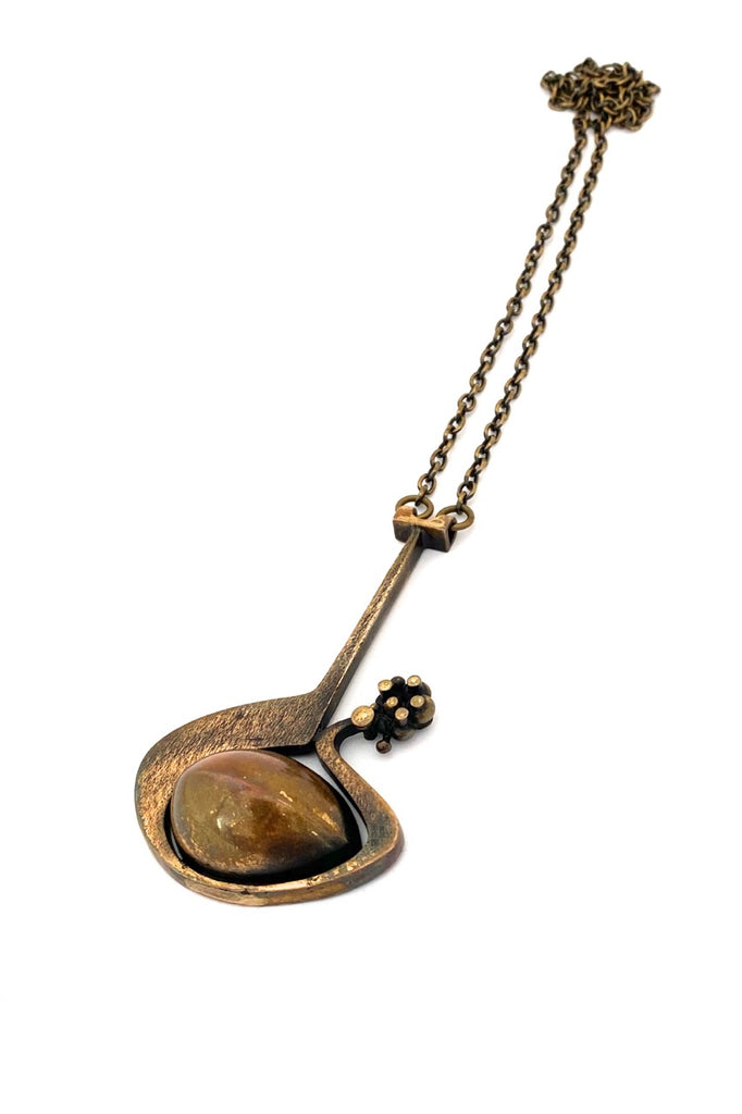 Jorma Laine Finland extra large vintage bronze dimensional pendant necklace Scandinavian Modern jewelry design