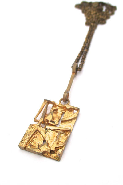 Jorma Laine Finland vintage gilded bronze abstract pendant necklace Nordic design