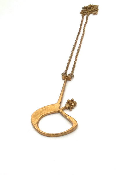 Jorma Laine Finland large vintage gilt bronze pendant necklace Scandinavian Modernist jewelry design