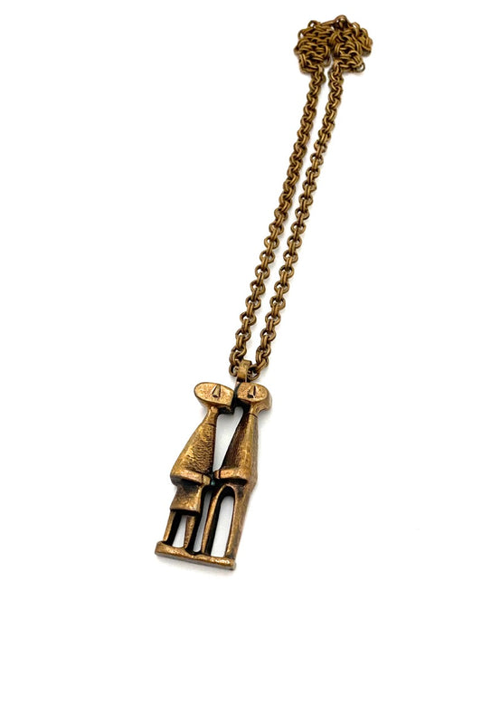 Jorma Laine Finland vintage bronze confidants people pendant necklace Scandinavian Modernist jewelry design