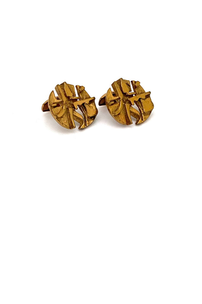 Jorma Laine Finland vintage brutalist bronze openwork cufflinks Scandinavian Modernist design