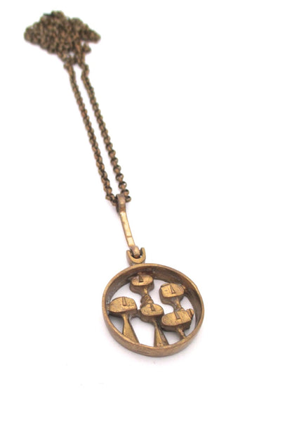 Jorma Laine Finland vintage bronze brutalist people pendant necklace faces in a crowd