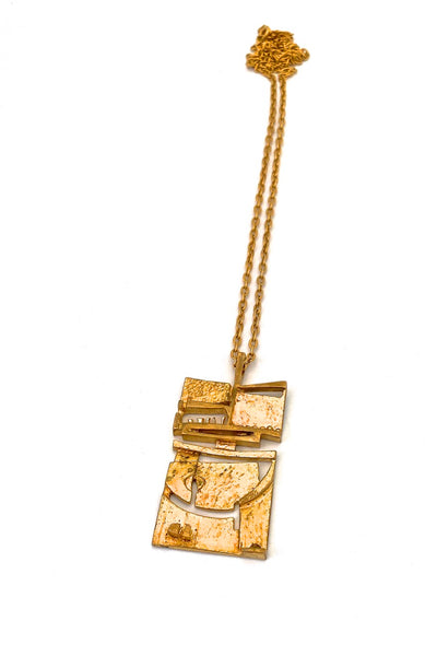 Jorma Laine Finland vintage gilded bronze openwork pendant necklace Scandinavian Modernist jewelry design