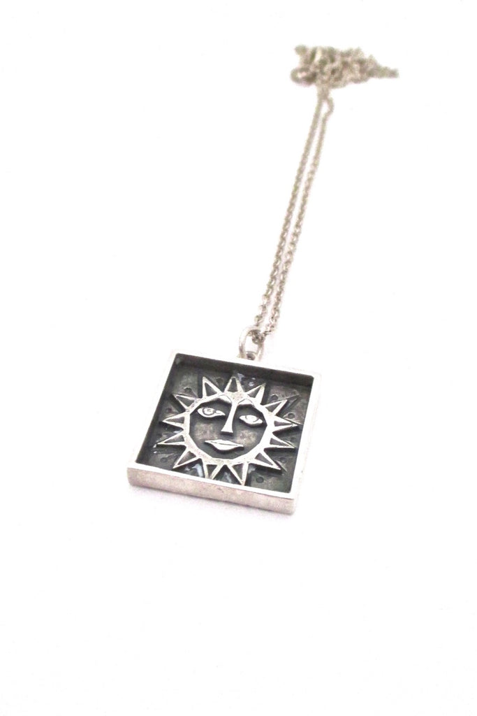 Kultateollisuus Finland vintage silver sun pendant necklace by Jorma Laine 1974 Scandinavian Modern jewelry design