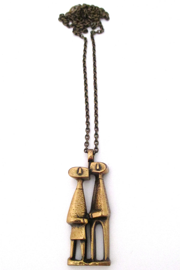 Jorma Laine Finland vintage modernist bronze 'confidants' pendant necklace
