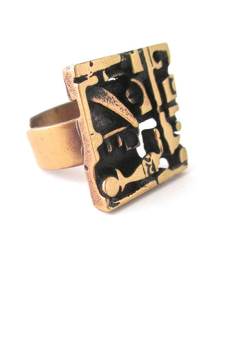 Jorma Laine Finland brutalist bronze ring at Samantha Howard Vintage