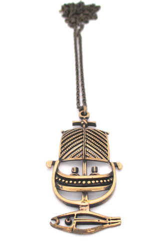 Jorma Laine Finland vintage bronze Scandinavian Modernist pendant necklace 