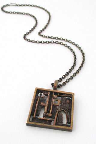 Jorma Laine Finland vintage Scandinavian Modernist bronze open door pendant necklace