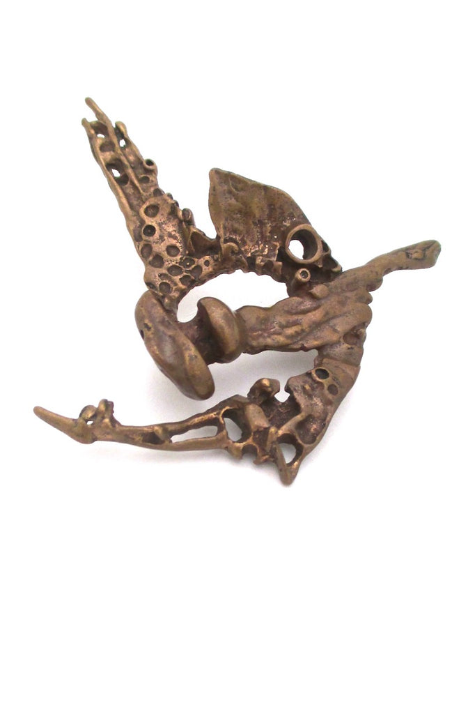 Juhls Norway large vintage bronze brutalist Tundra brooch rare