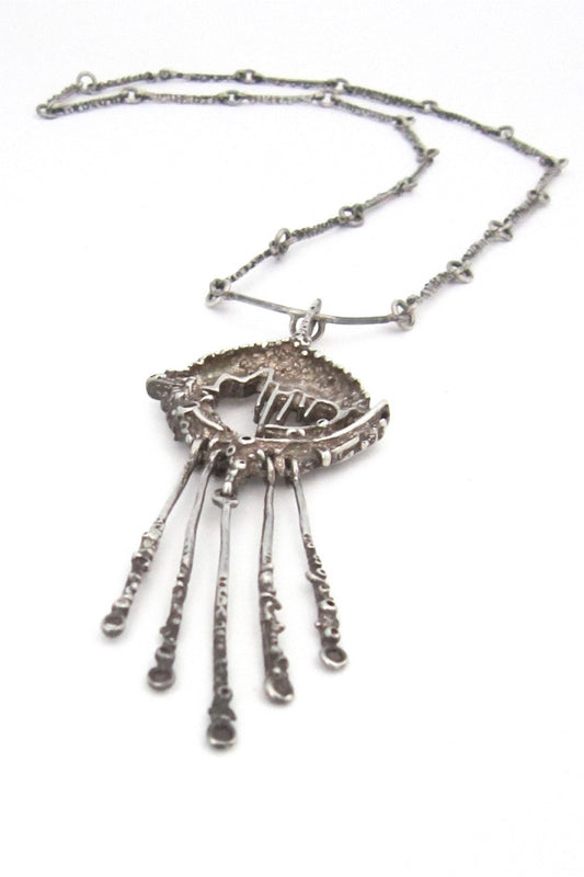 Juhls Norway vintage brutalist silver long kinetic pendant necklace Nordic design