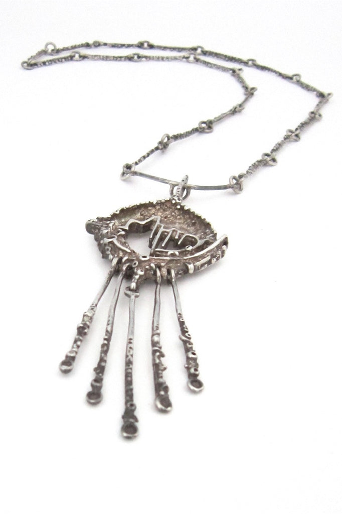 Juhls Norway vintage brutalist silver long kinetic pendant necklace Nordic design