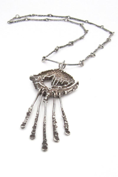 Juhls Norway vintage brutalist silver long kinetic pendant necklace Nordic design