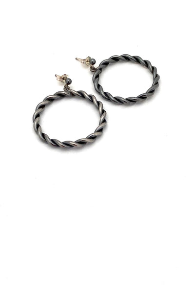 Kaj Faale Larsen Norway vintage twisted silver hoop earrings Scandinavian Modernist jewelry design