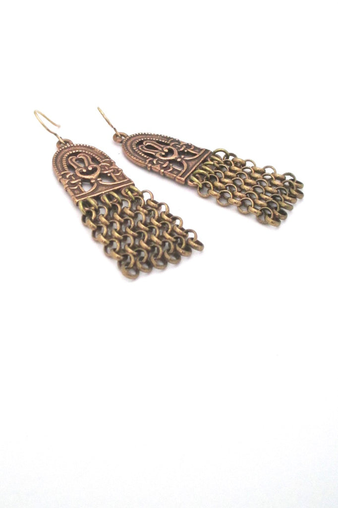 Kalevala Koru Finland vintage bronze Paradise long drop earrings