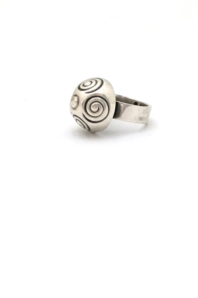profile Kalevala Koru Finland vintage silver dome ring with spirals 1966 Scandinavian Modern design jewelry