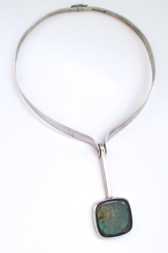 Kaunis Koru Finland vintage silver spectrolite large collier necklace by Olavi Wehmersuo 1978