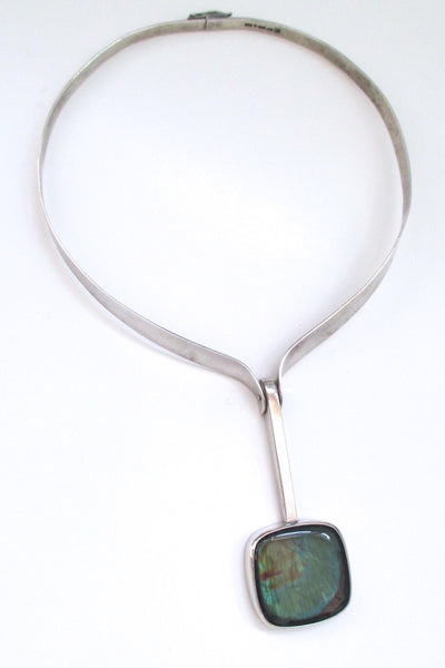 Kaunis Koru Finland vintage silver spectrolite large collier necklace by Olavi Wehmersuo 1978